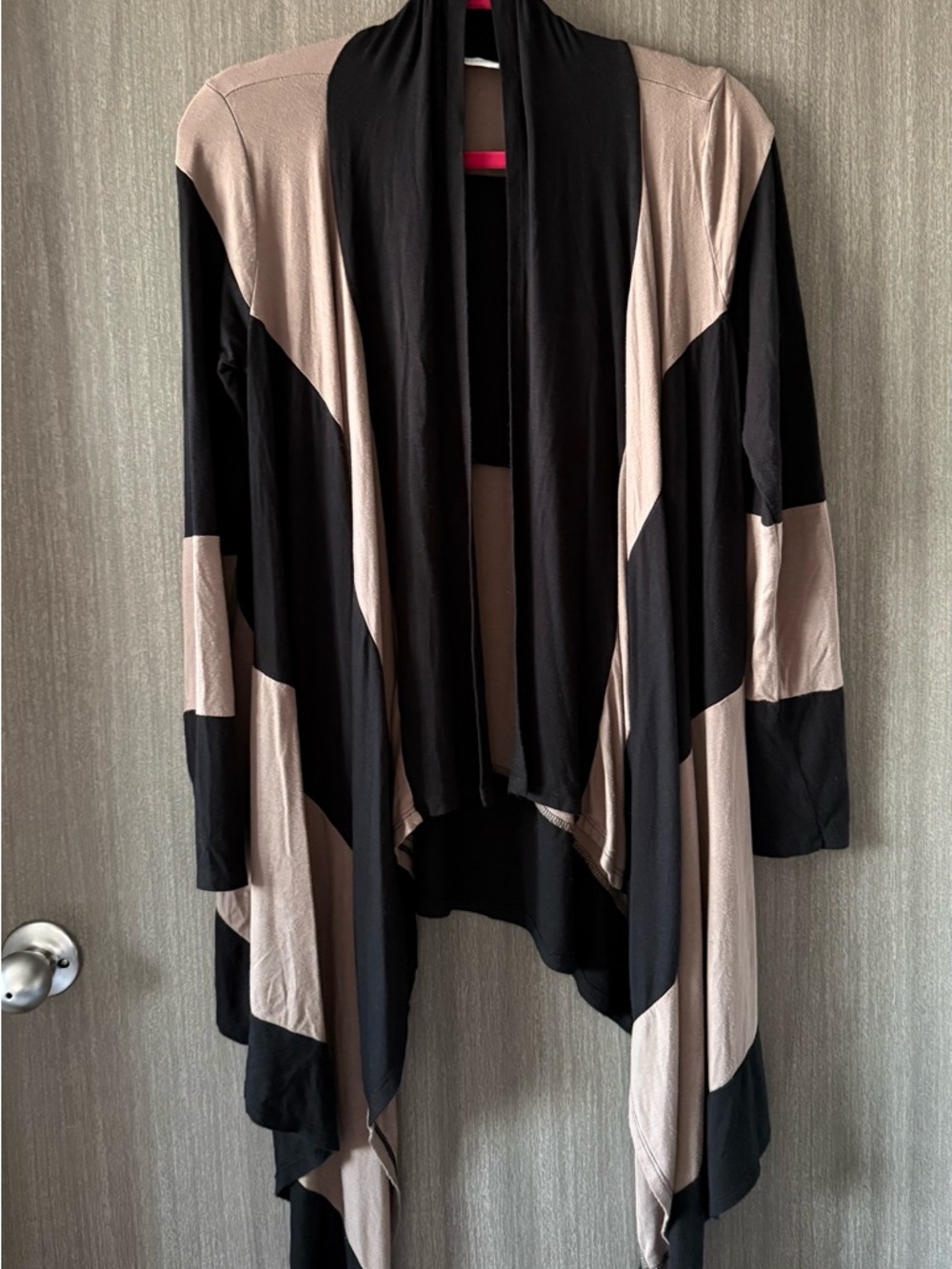 Reborn Black and Beige Open Drape Cardigan